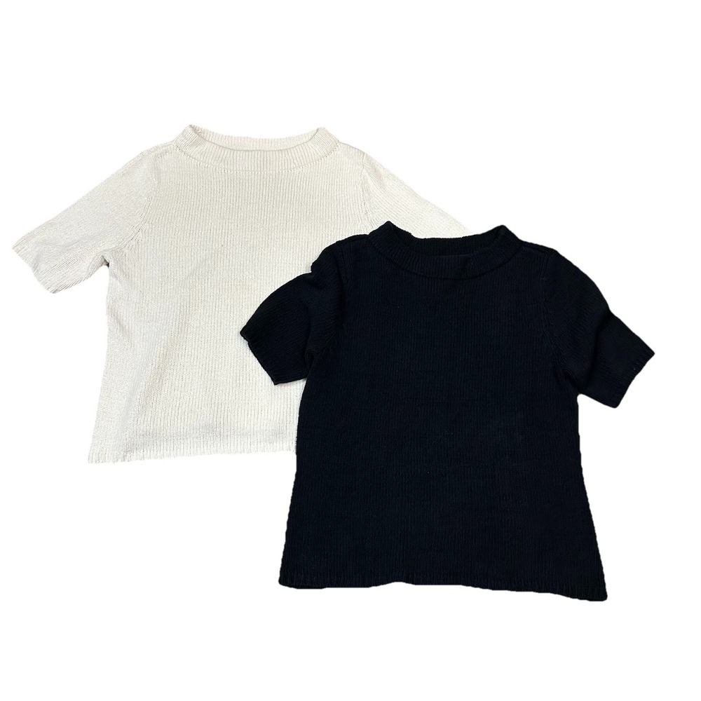 Lot Of Two Talbots Short Sleeve Knit Sweaters Women's XL Scoop Neck Cozy Casual